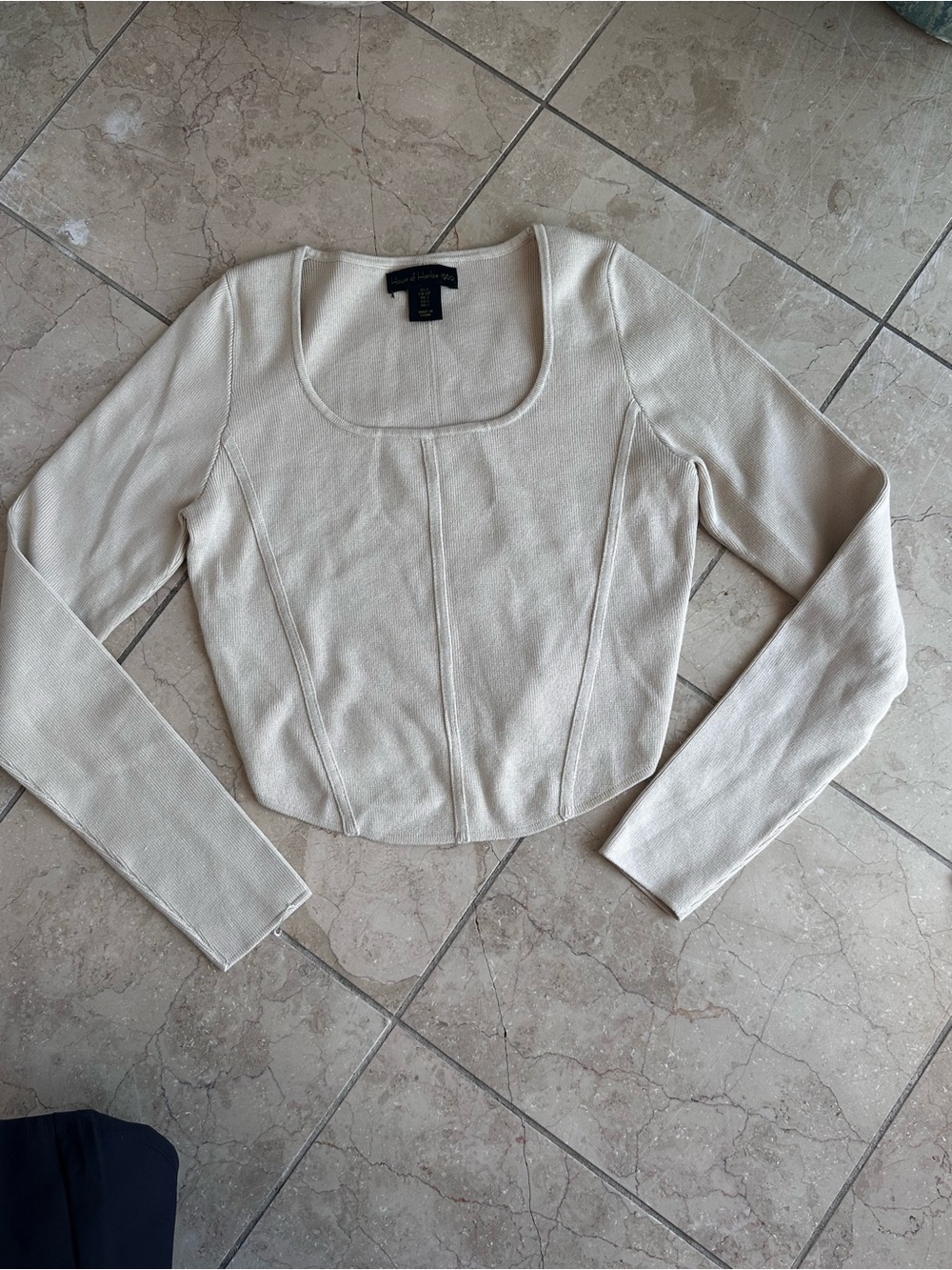 House of Harlow Ivory Long-Sleeve Scoop Neck Top